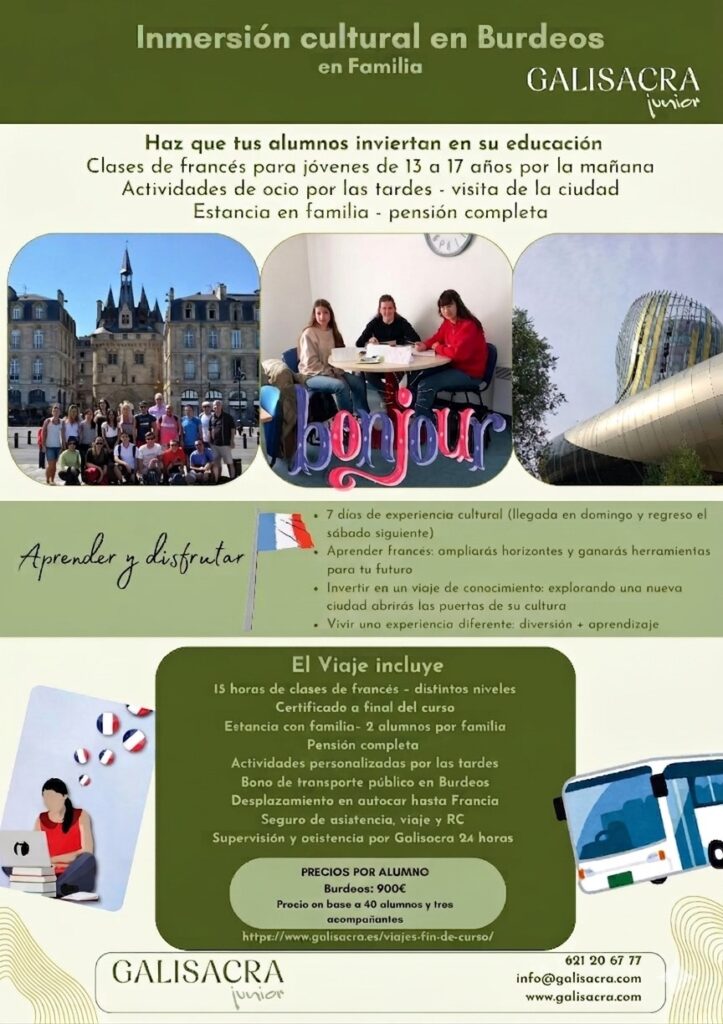 viajes fin de curso Inmersión lingüística Burdeos Galisacra